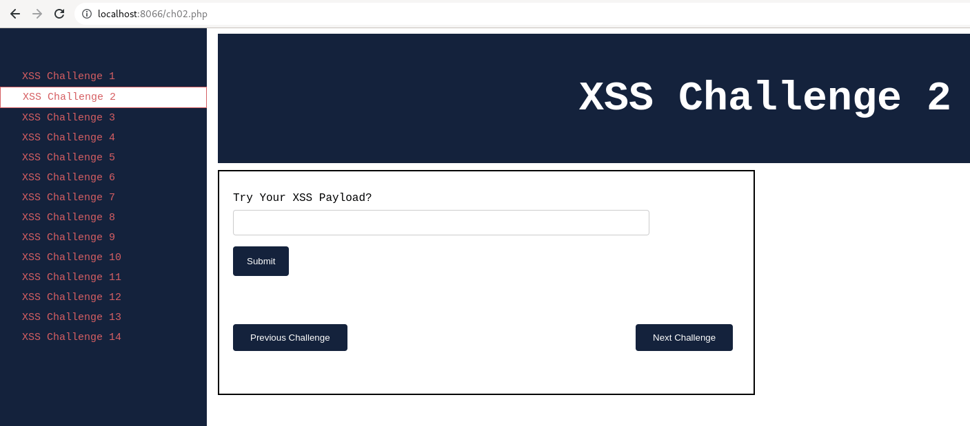 Figure 1: Kurukshetra XSS Challenge 2 Page