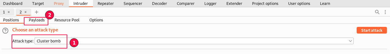 Figure 11: BurpSuite Brute Force select Attack Type