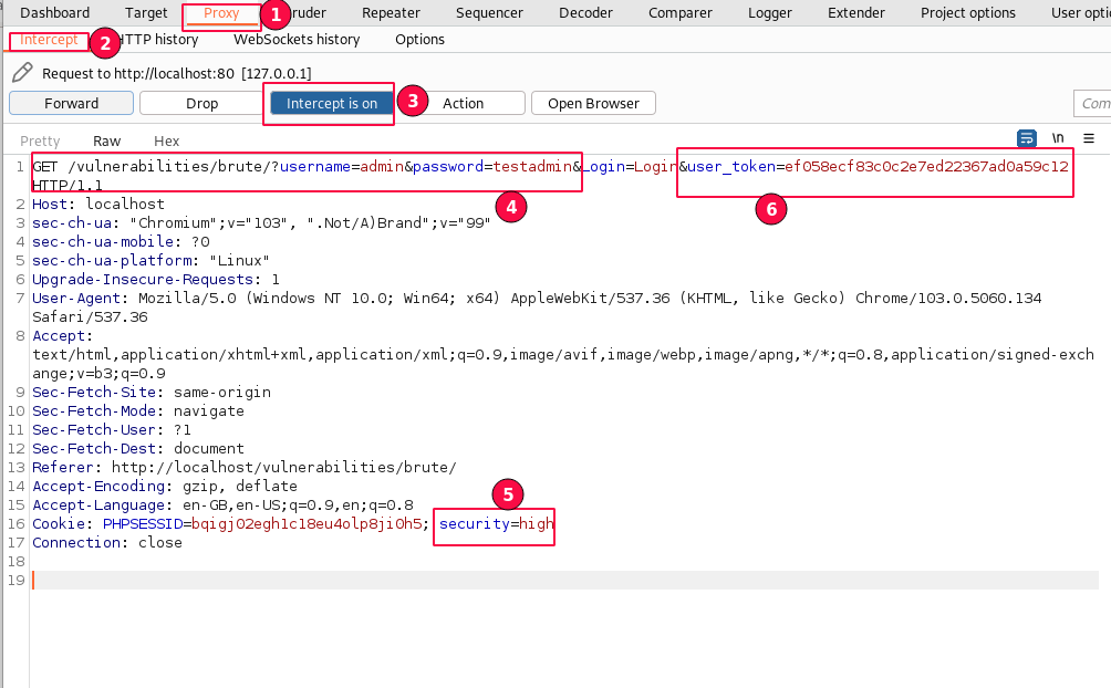 Figure 2: Brute Force Login Request - Security Level High