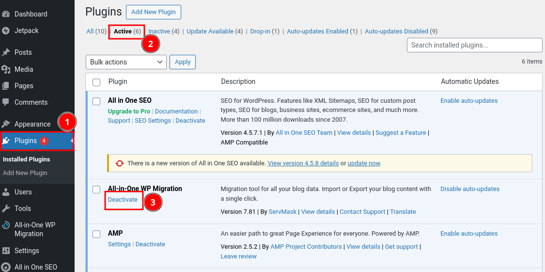 Figure 6: Deactivate Unused WordPress Plugin