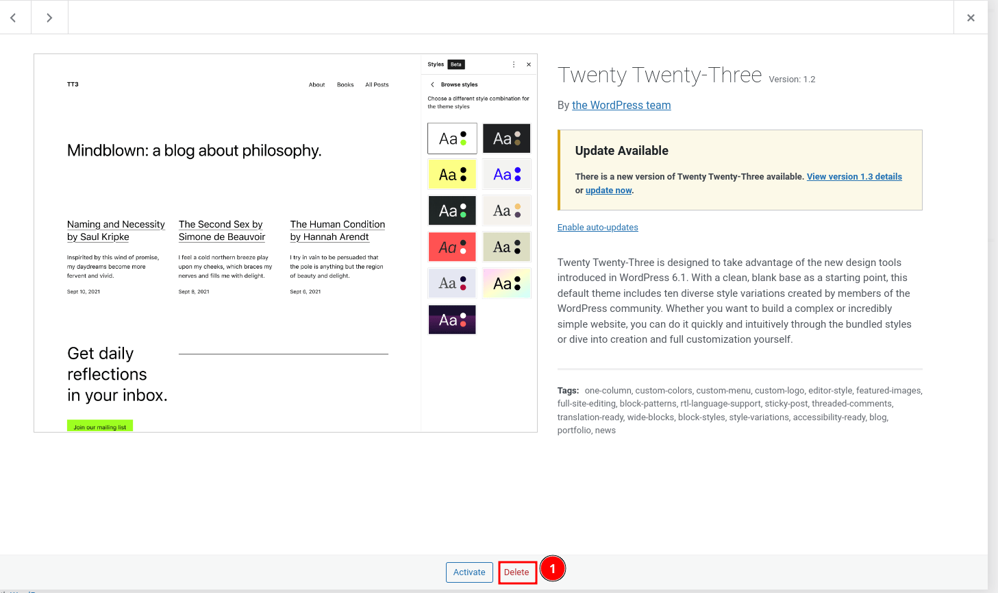 Figure 8: Delete Inactive Theme