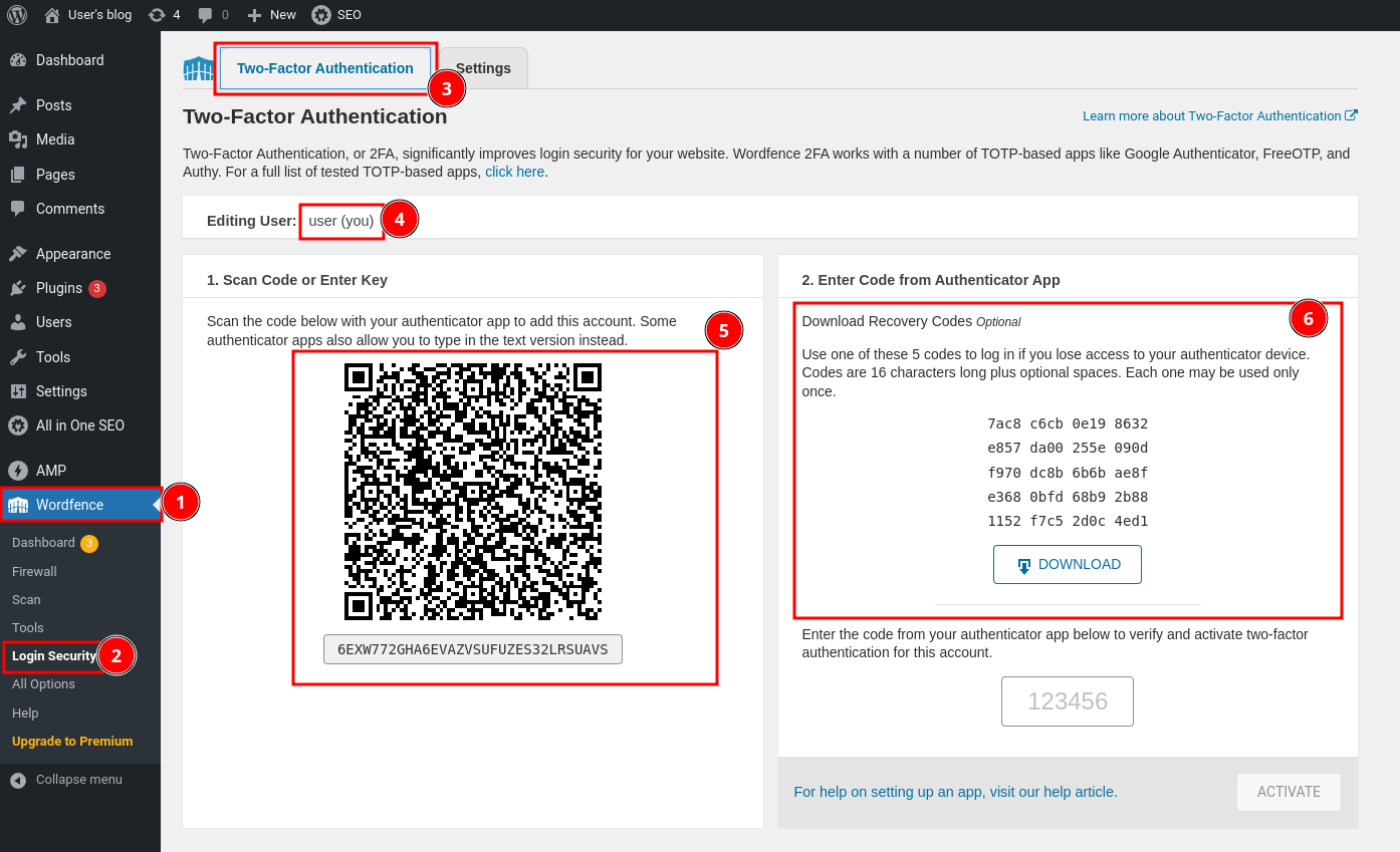Figure 11: Wordfence Enable Two-Factor Authentication