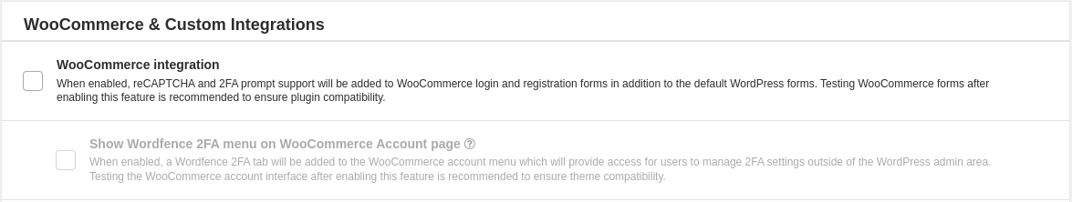Figure 15: Wordfence - Options for WooCommerce 2FA