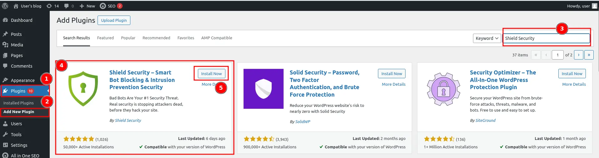Figure 1: Install Shield Security Plugin