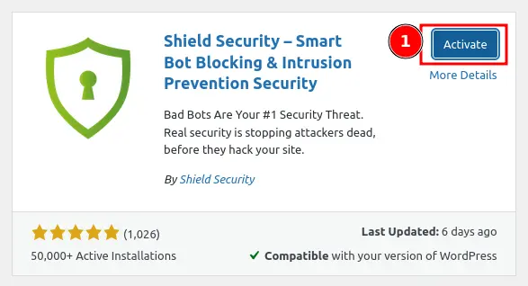 Figure 2: Activate Shield Security WordPress Plugin