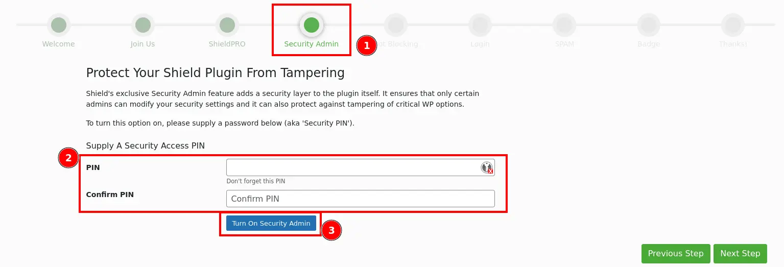 Figure 6: Setup Admin PIN