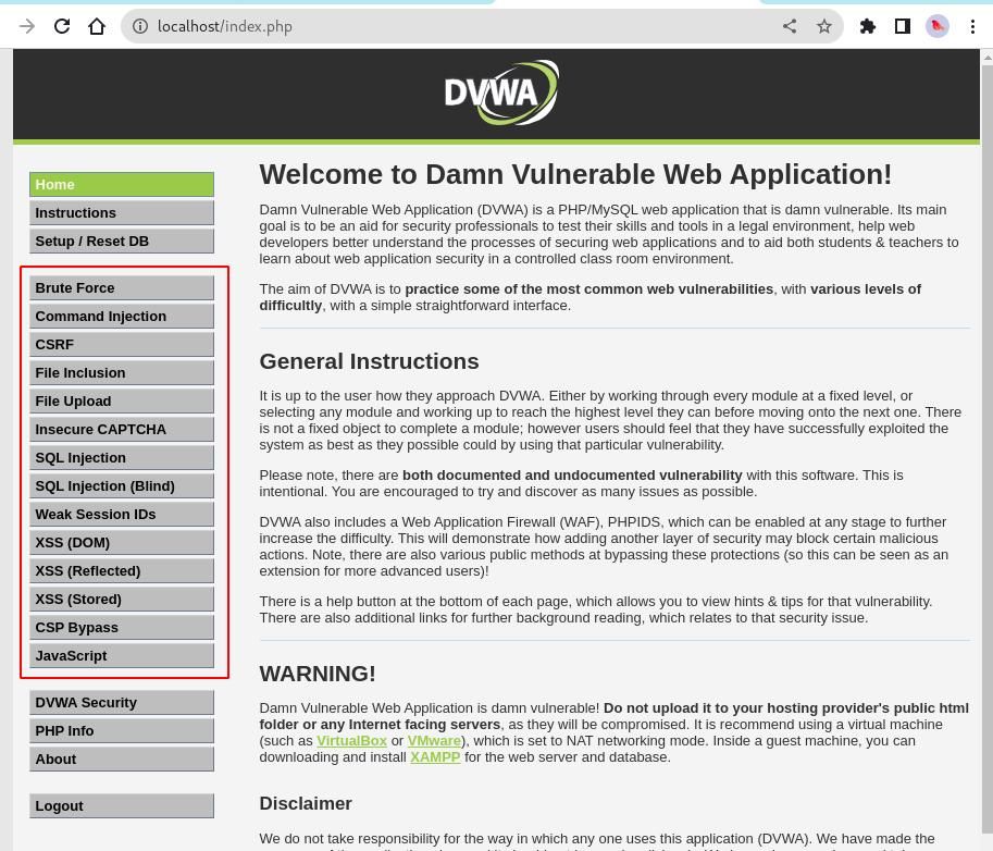 Figure 6: DVWA Challenges Overview
