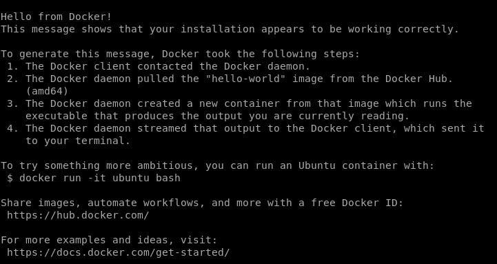 Figure 1: Docker Hello World Output
