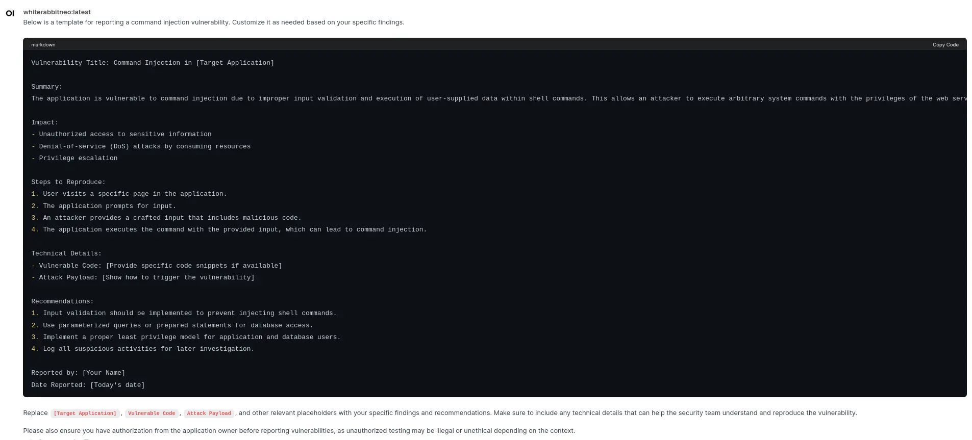 Figure 8: Sample Vulnerabilty Report Template