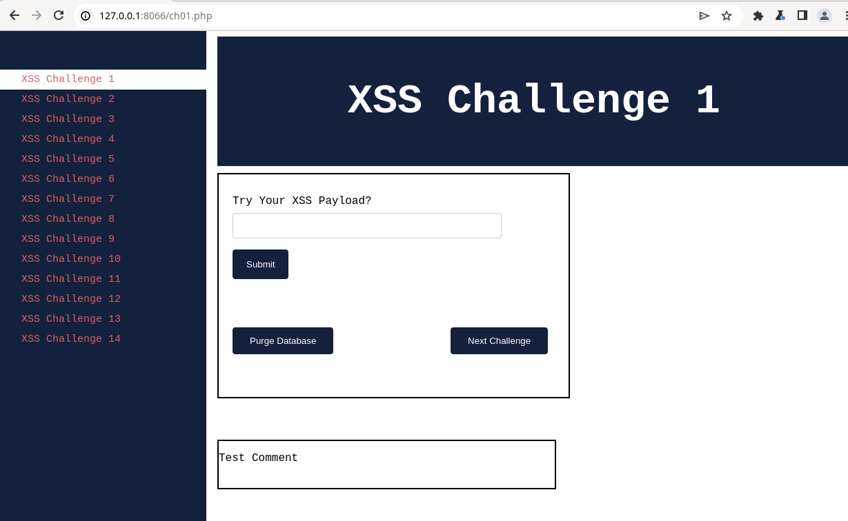 Figure 1: Kurukshetra - XSS Challenges Page